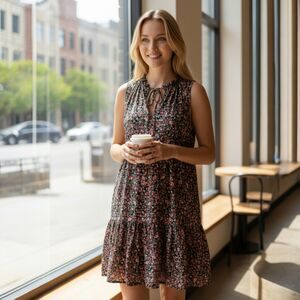 BB Dakota Steve Madden Dress Size Large Cotton Floral Print Lined Womens